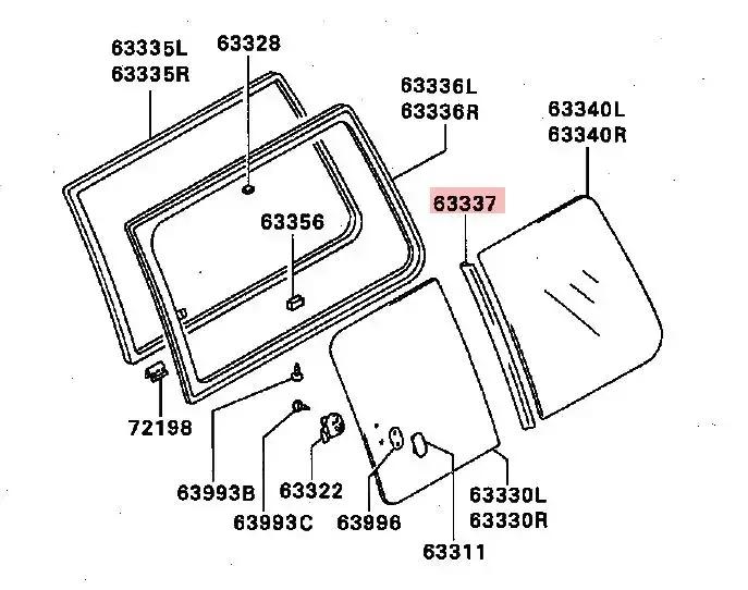 1 או 2 יחידות גומי אנכי לחלון שלישי 5 דלתות עבור פאג'רו V30 1989-1999 MB696541 גומי איטום עבור מונטרו V40 רצועת אטם 6